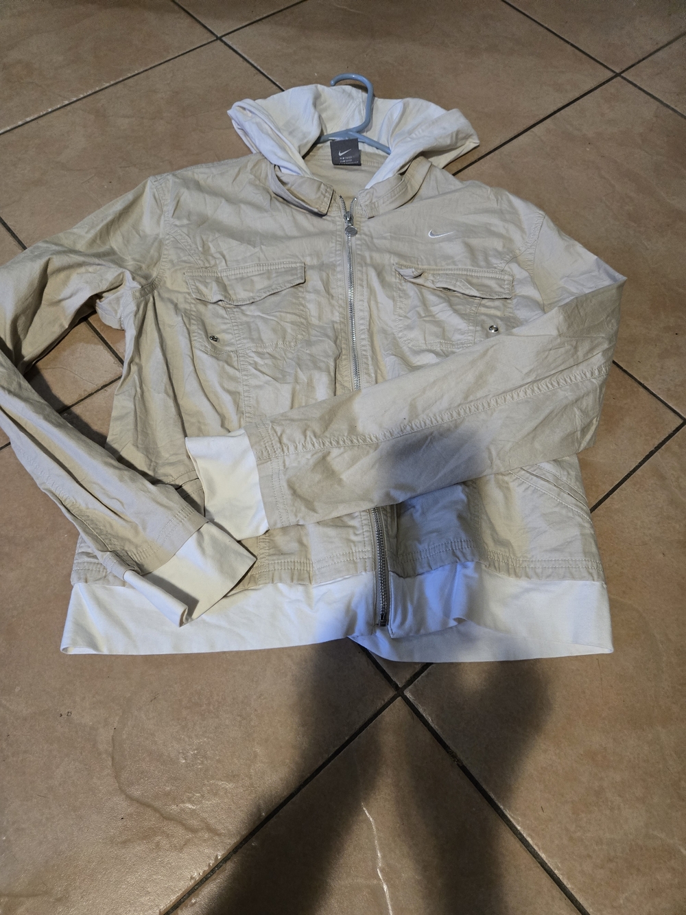 Nike Light Beige Hooded Windbreaker Jacket with White Trim